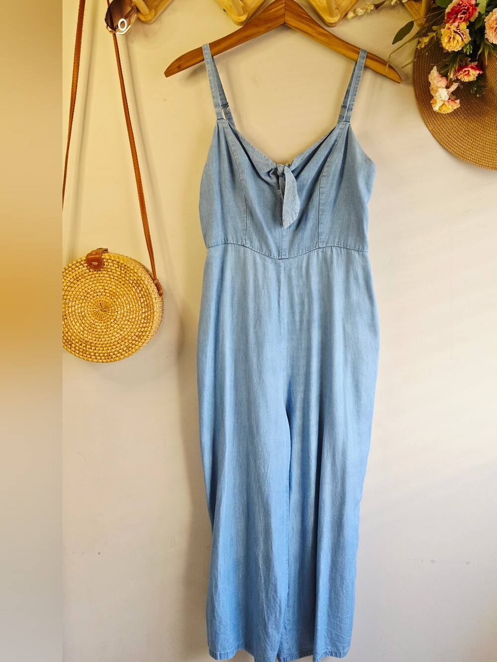 Old Navy Light Blue Chambray Tie-Front Jumpsuit